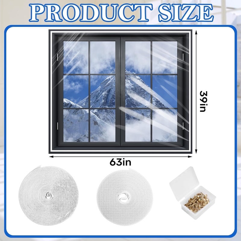 MUDEREK 39×63inches Window Insulation for Winter, Plastic Window Cover for Winter,Thermal Window Insulation Kit for Winterizing,Thick Transparent Window Seal Film for Winter Window Covering - Image 2